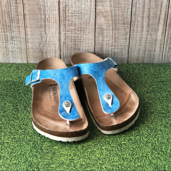 Birkenstock Shoes - Birkenstock Gizeh Blue Birko-Flor T Strap Thongs